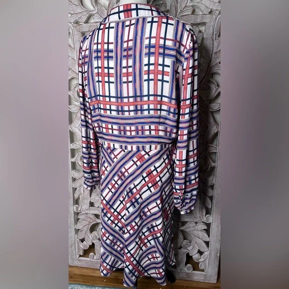 EUC Cremieux Long Sleeved Flowy Collard Shirt Dress-Multicolor Sz 14 - Picture 5 of 5